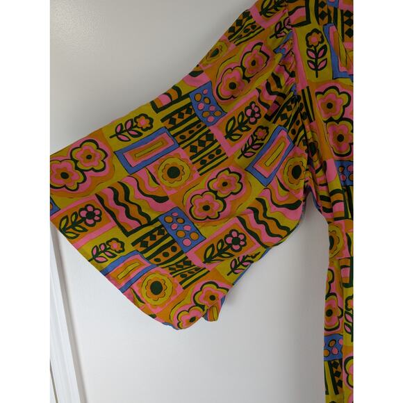 Dawn O'Porter x Joanie Sunrise Floral Geometric Maxi Dress Sz US 12 Artsy - Picture 5 of 10